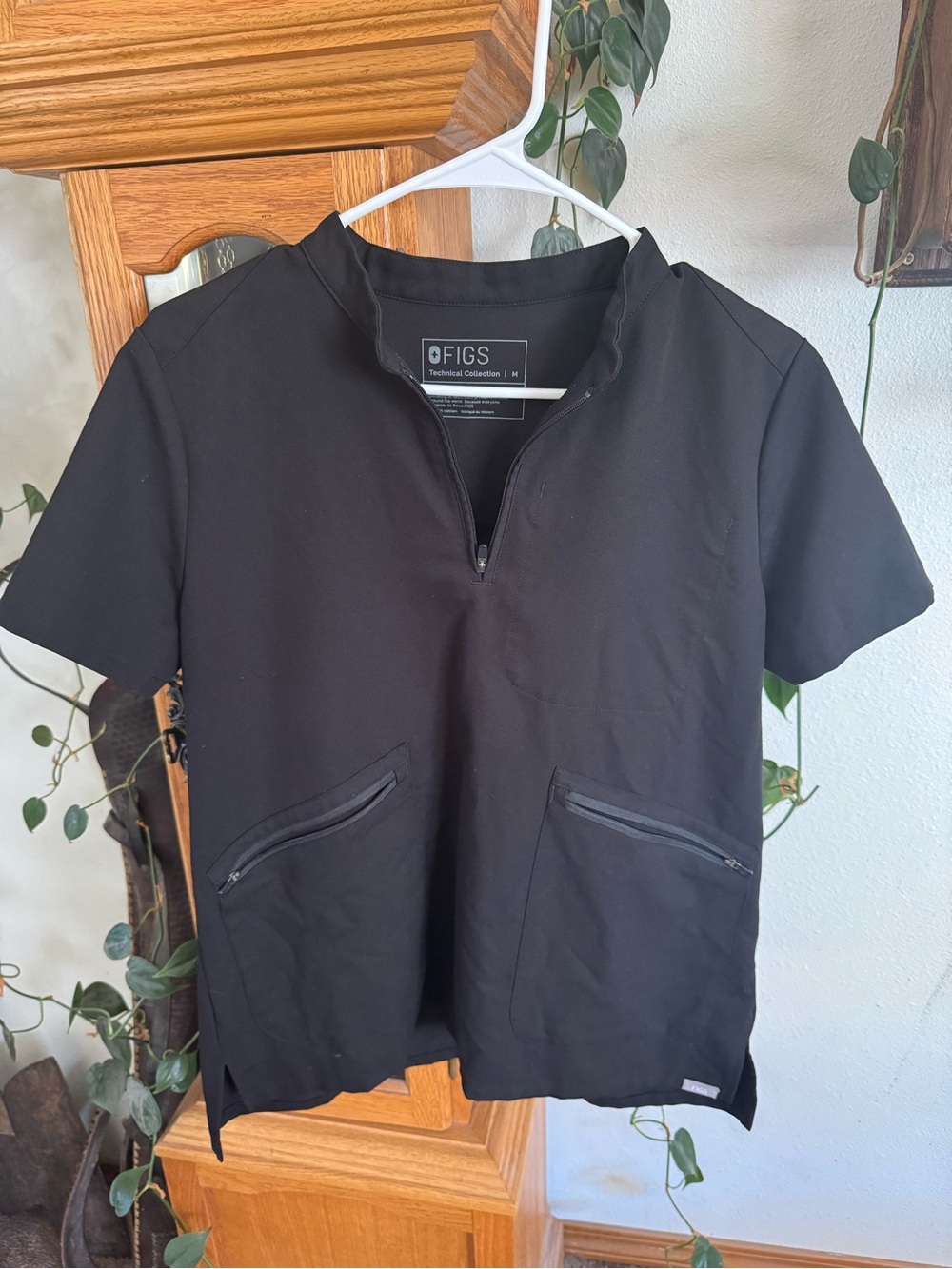 FIGS Black Short-Sleeve Zip-Neck Medical Scrub Top